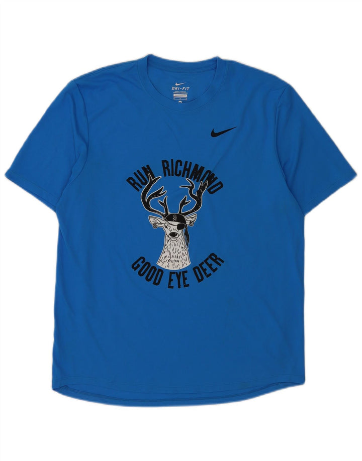 Nike Herre Dri Fit grafisk T-shirt top mellemblå polyester