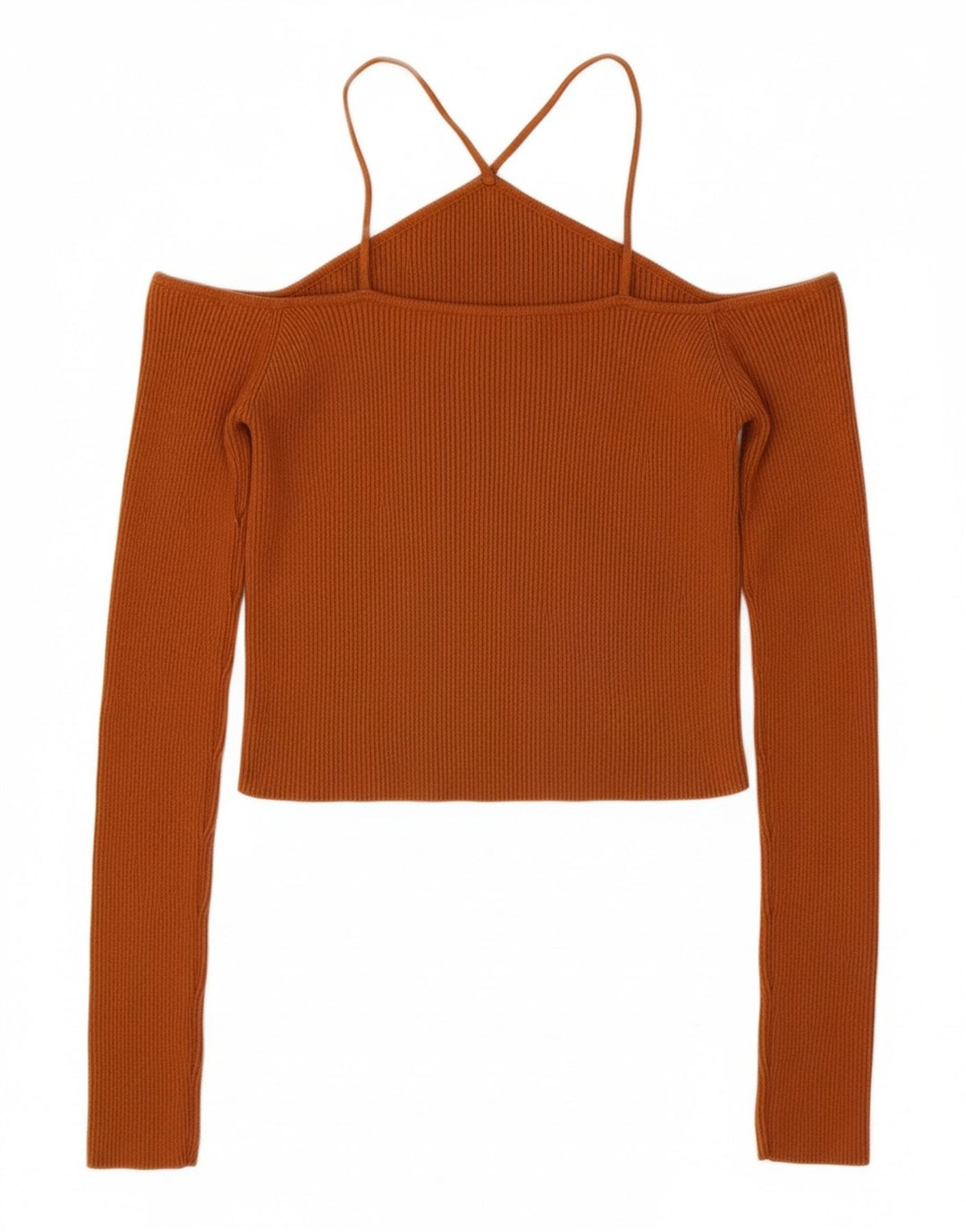 ZARA Womens Crop Knit Off Shoulder Top UK 12 Medium Brown Viscose