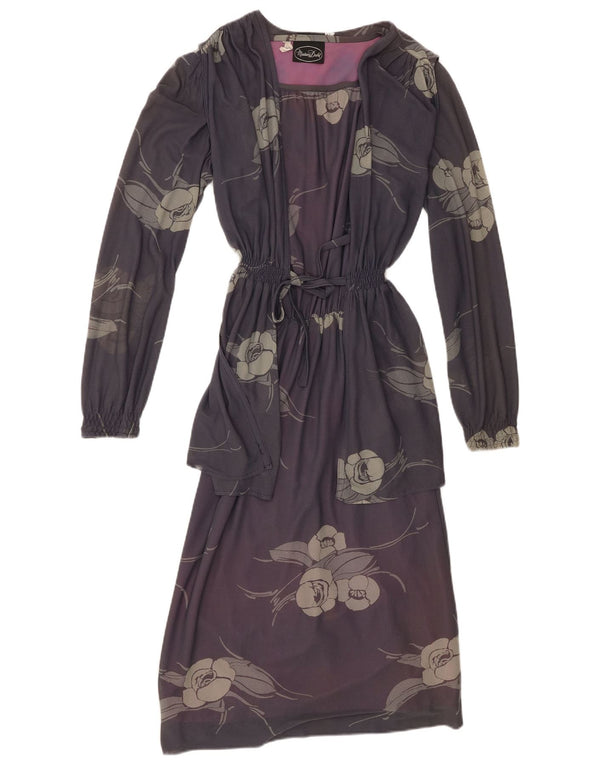 Vintage Dame Langærmet Maxi Kjole EU 40 Medium Lilla Blomster