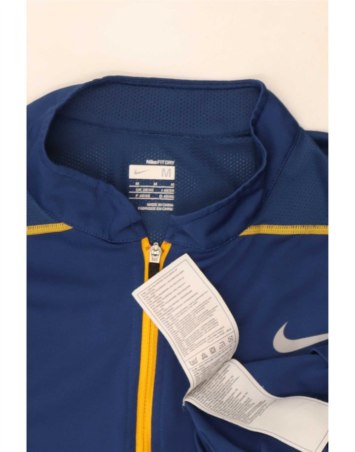Nike T-shirt med lynlås til mænd til mænd UK 38/40 Medium Blue Colourblock Polyester