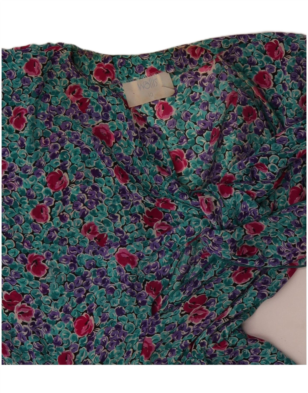WALLIS Dame Front Tie A-Line Kjole UK 10 Small Blue Floral
