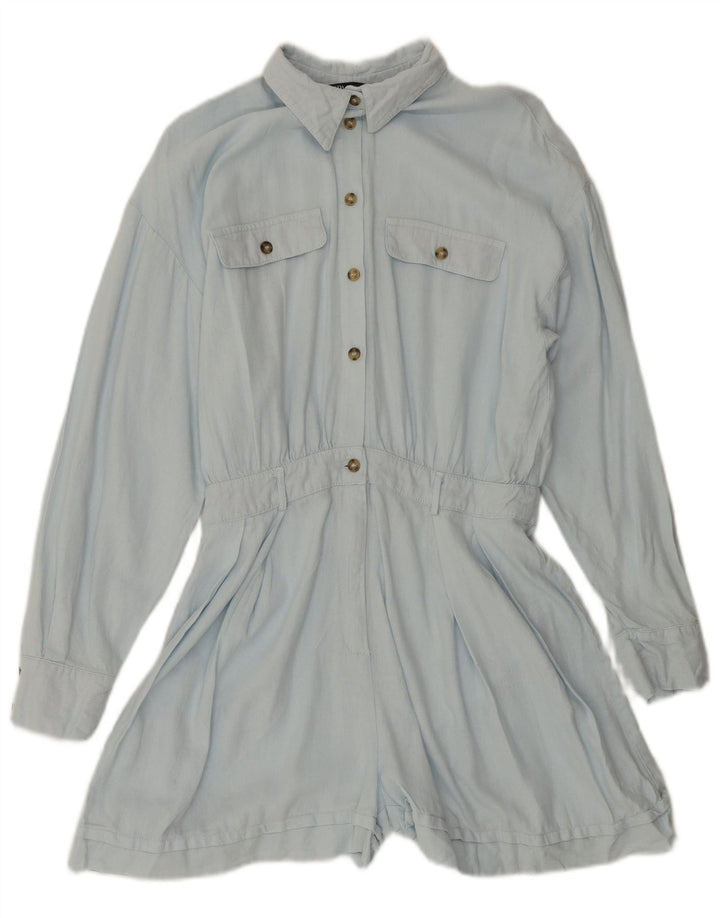 ZARA Langærmet Playsuit til kvinder UK 10 Small Blue Linen
