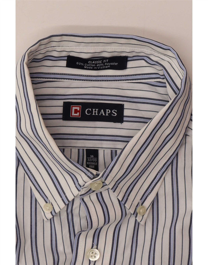 Chaps Herre Classic Fit skjorte str. 16 Stor hvid stribet bomuld