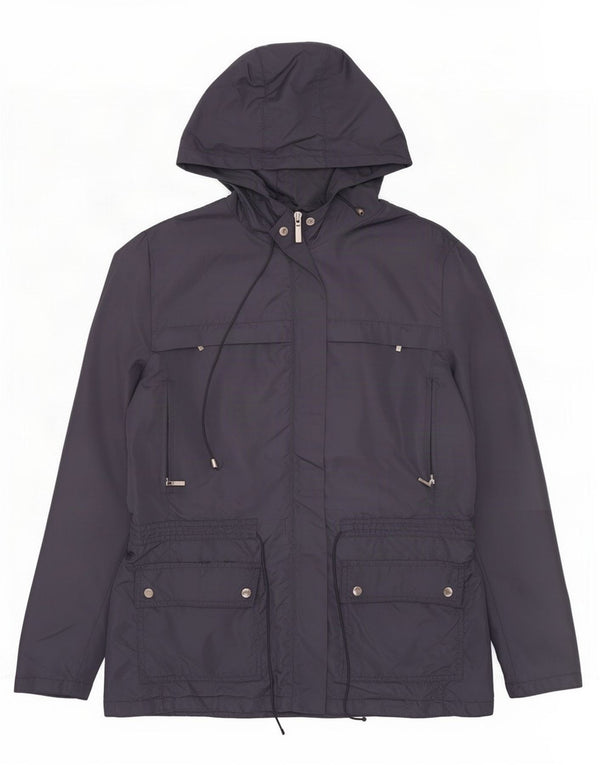 Zara Dame Hooded Parka Jacket UK 14 Medium Navy Blue Nylon