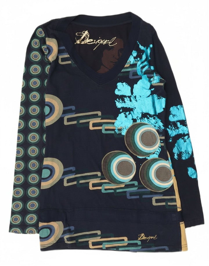 Desigual Dame Grafisk Top Langærmet UK 10 Small Navy Blue