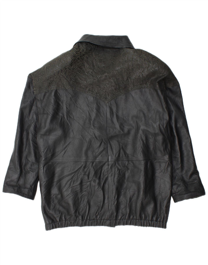 YUPPIE Dame Oversized Læderjakke UK 18 XL Sort Blomster