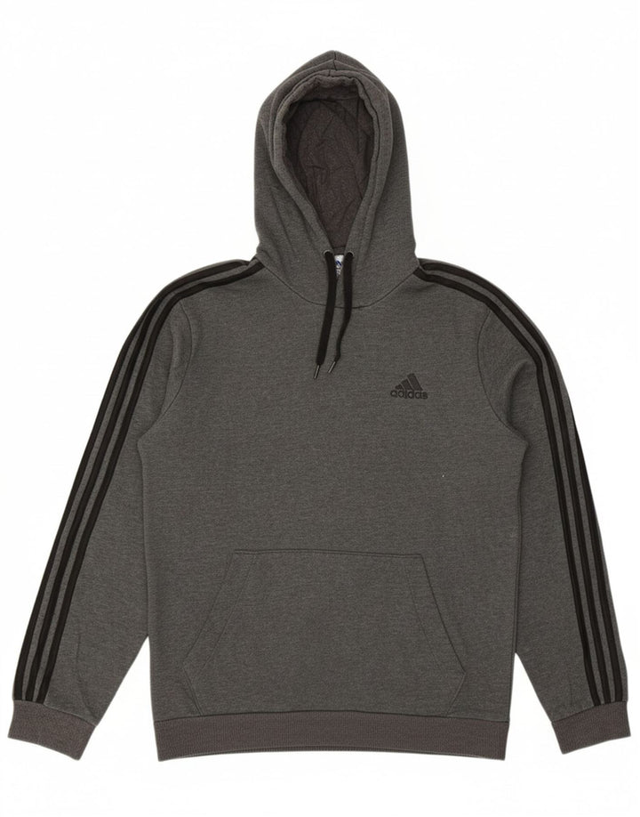 ADIDAS Mens Hoodie Jumper Medium Grey Cotton
