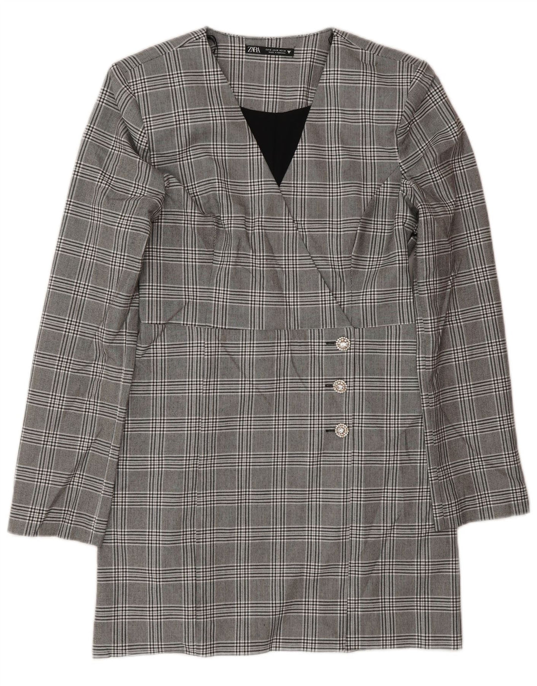 Zara Dame Langærmet Skift Kjole UK 12 Medium Grey Ternet polyester