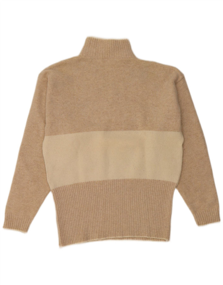 Vintage Dame Turtle Neck Jumper Sweater UK 14 Medium Beige Colourblock