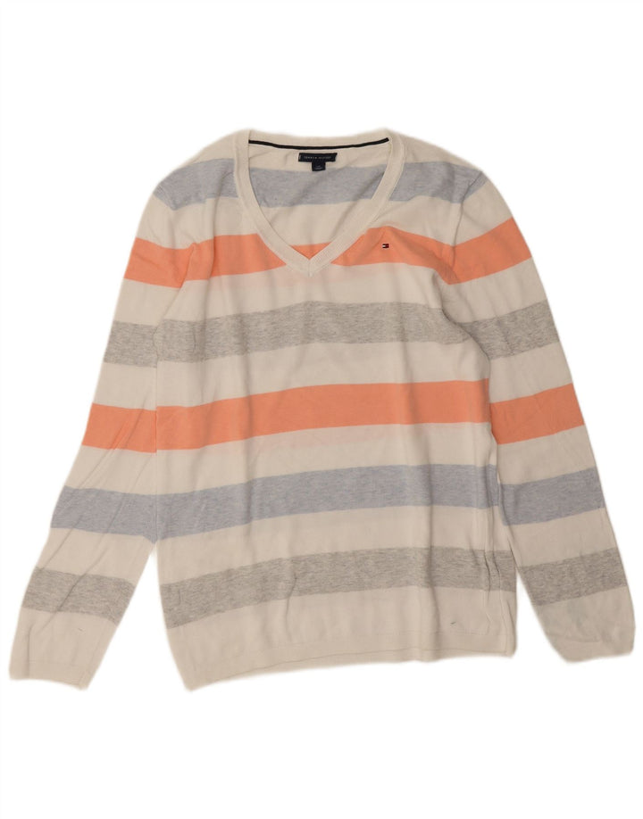 Tommy Hilfiger Dame V-hals sweater UK 14 Stor Flerfarvet
