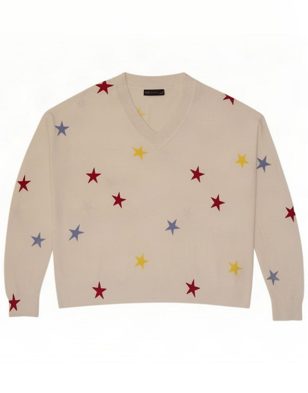 Marks & Spencer Dame abstrakt mønster V-hals sweater UK 16 Large W