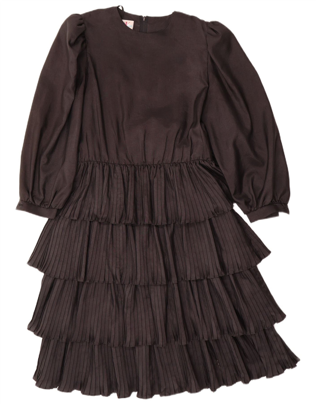 VINTAGE Langærmet trindelt kjole til kvinder EU 36 Lille sort polyester