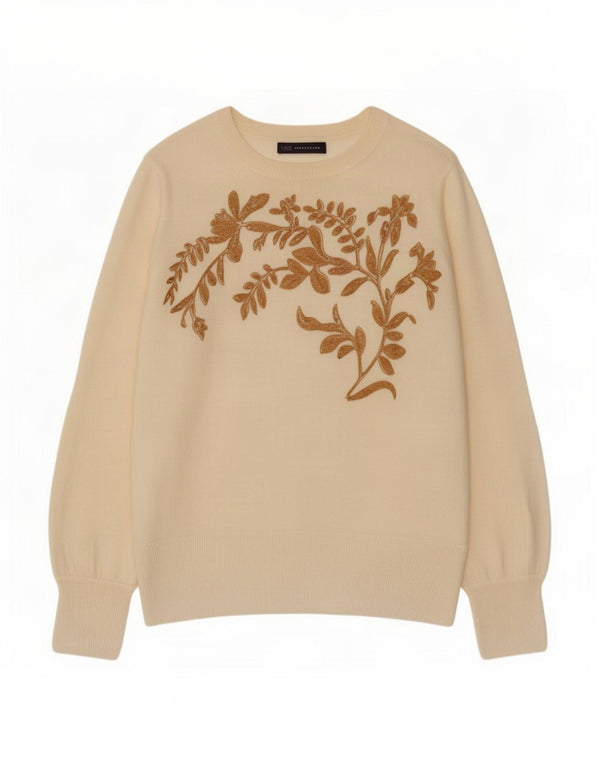 Marks & Spencer Dame Boat Neck Jumper Sweater UK 12 Medium Beige Floral