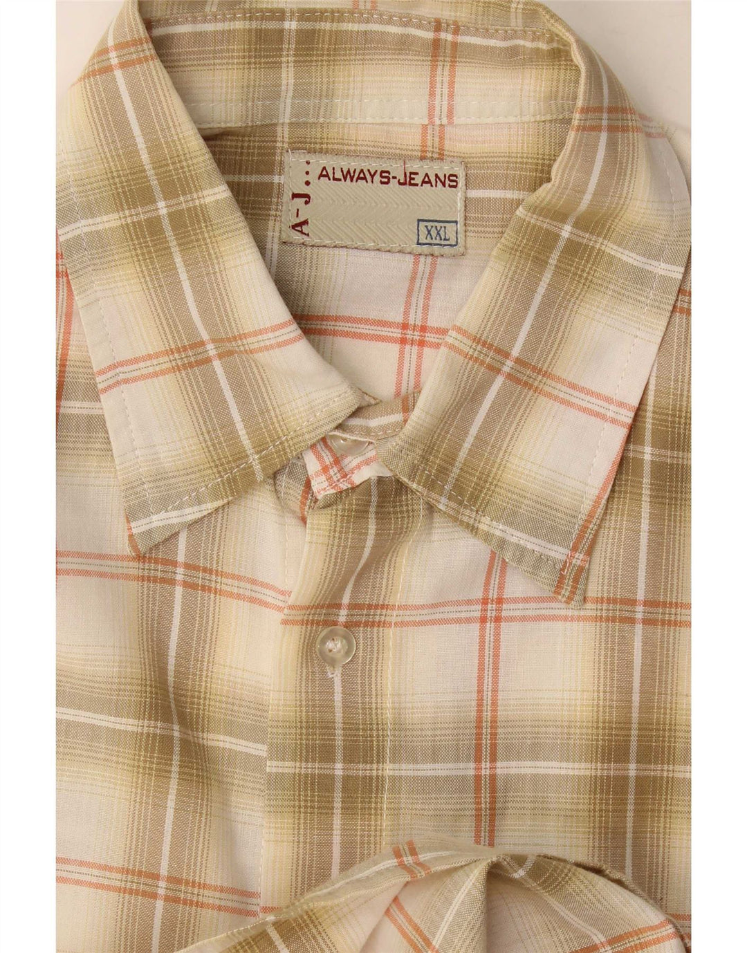 Vintage kortærmet herreskjorte 2XL beige ternet
