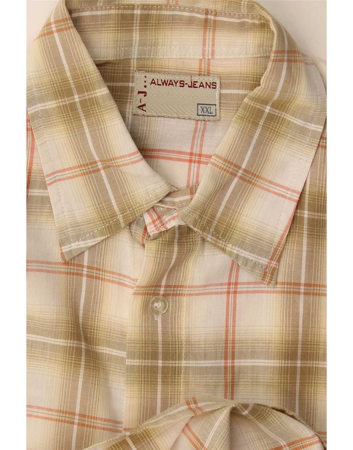 Vintage kortærmet herreskjorte 2XL beige ternet