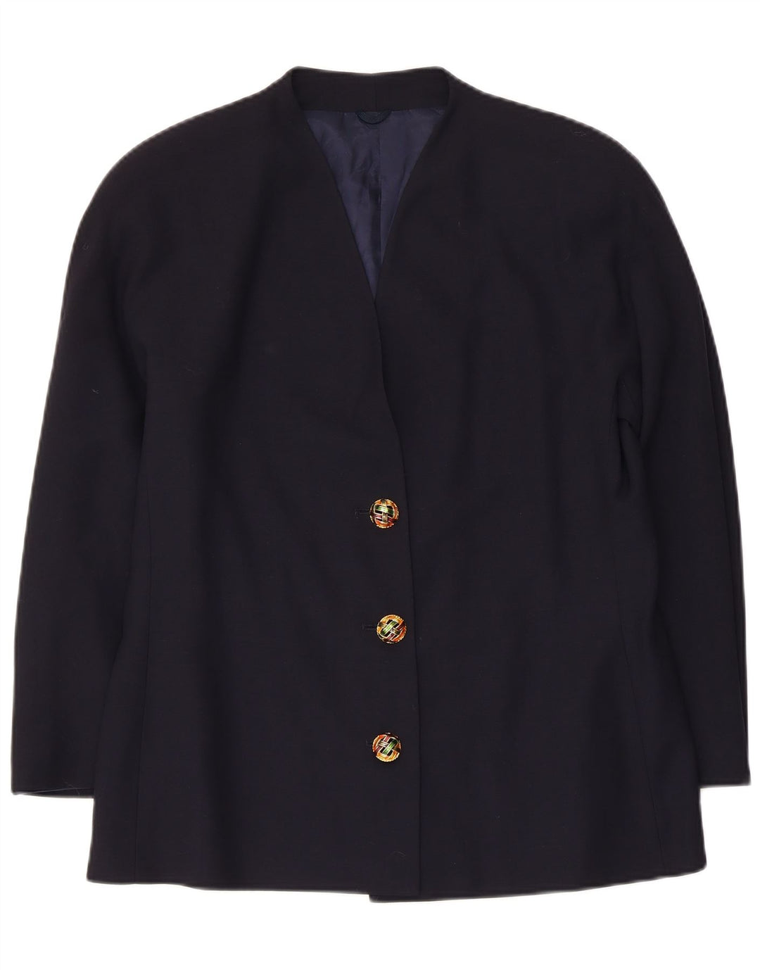 Vintage dame 3-knaps blazerjakke IT 48 XL marineblå jomfruuld