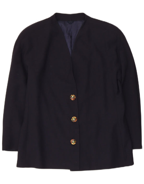 Vintage dame 3-knaps blazerjakke IT 48 XL marineblå jomfruuld