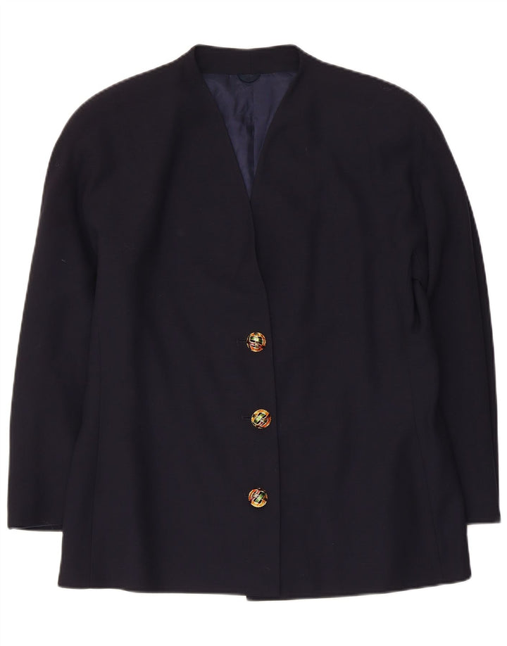 Vintage dame 3-knaps blazerjakke IT 48 XL marineblå jomfruuld