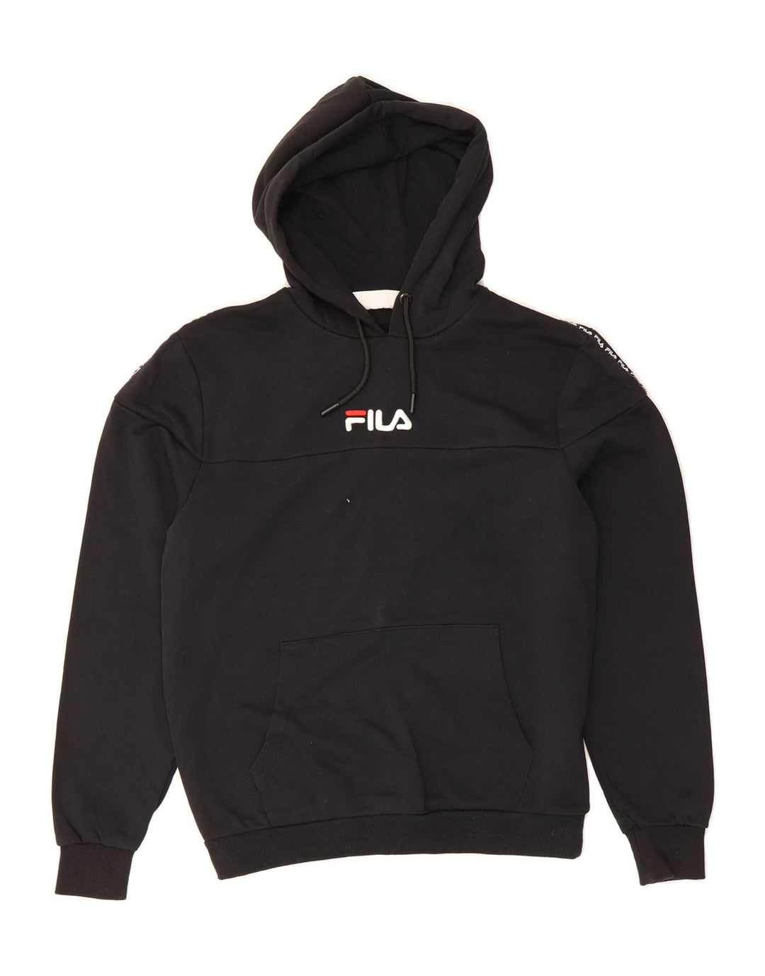 FILA Mens Graphic Hoodie Jumper Small Black Cotton Vintage Fila and Second-Hand Fila from Messina Hembry 