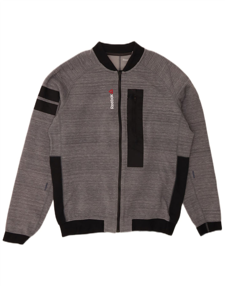 REEBOK Mens Tracksuit Top Jacket Medium Grey Colourblock Cotton