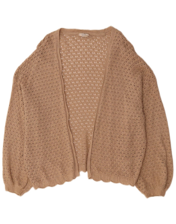Zara Dame Oversized Open Cardigan Sweater UK 16 Stor Beige Bomuld