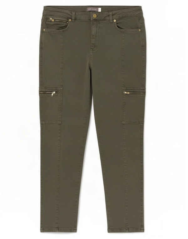 MINT VELVET Dame Cargo Slim Jeans UK 14 Large W32 L28 Khaki Bomuld