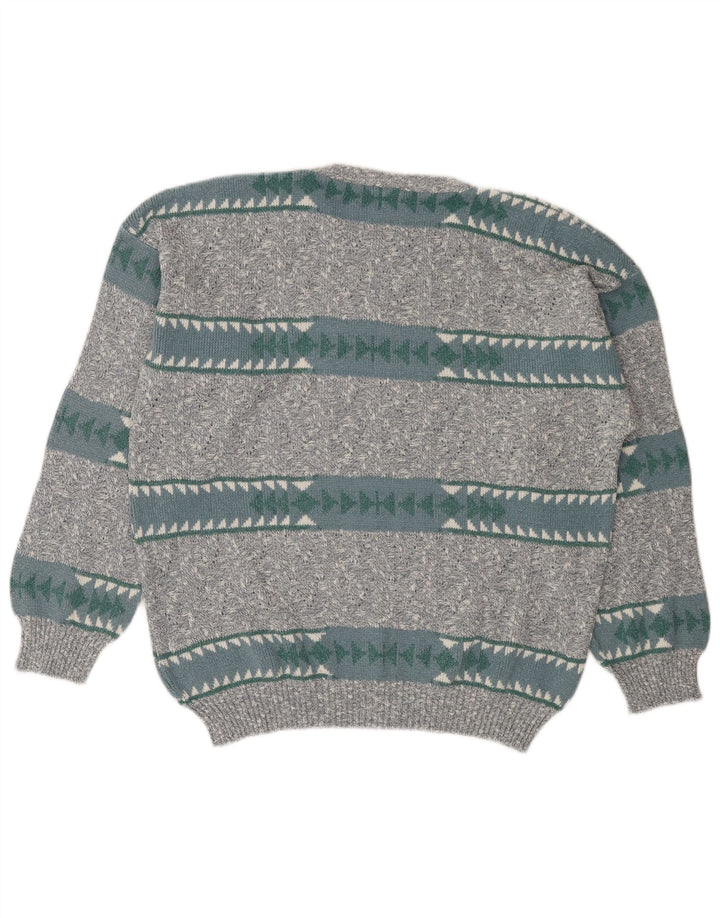 Vintage mænd med rund hals sweater IT 50 mellemgrå geometrisk bomuld