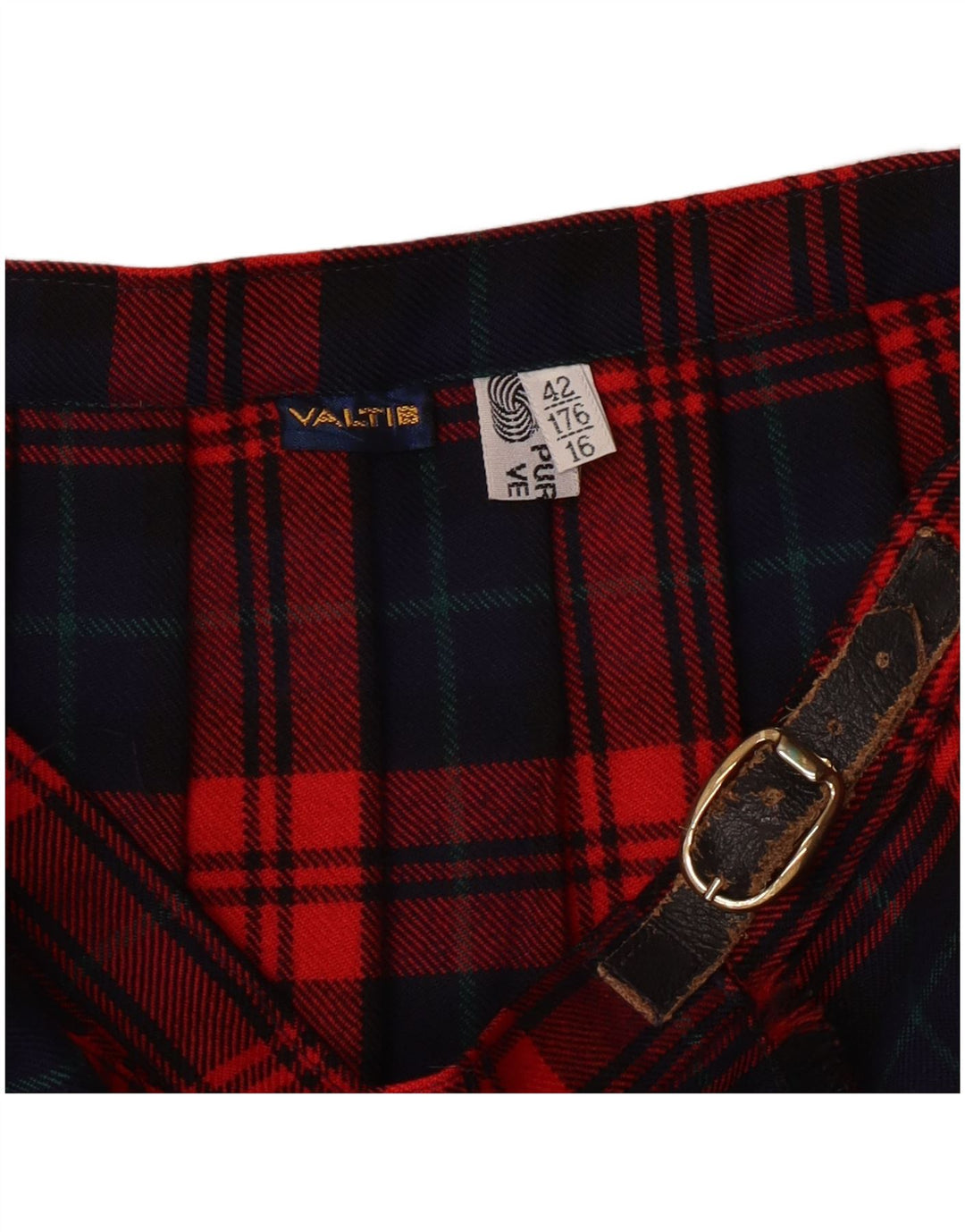 Vintage damekniv plisseret nederdel IT 42 Medium W28 Rødternet Virgin Wool