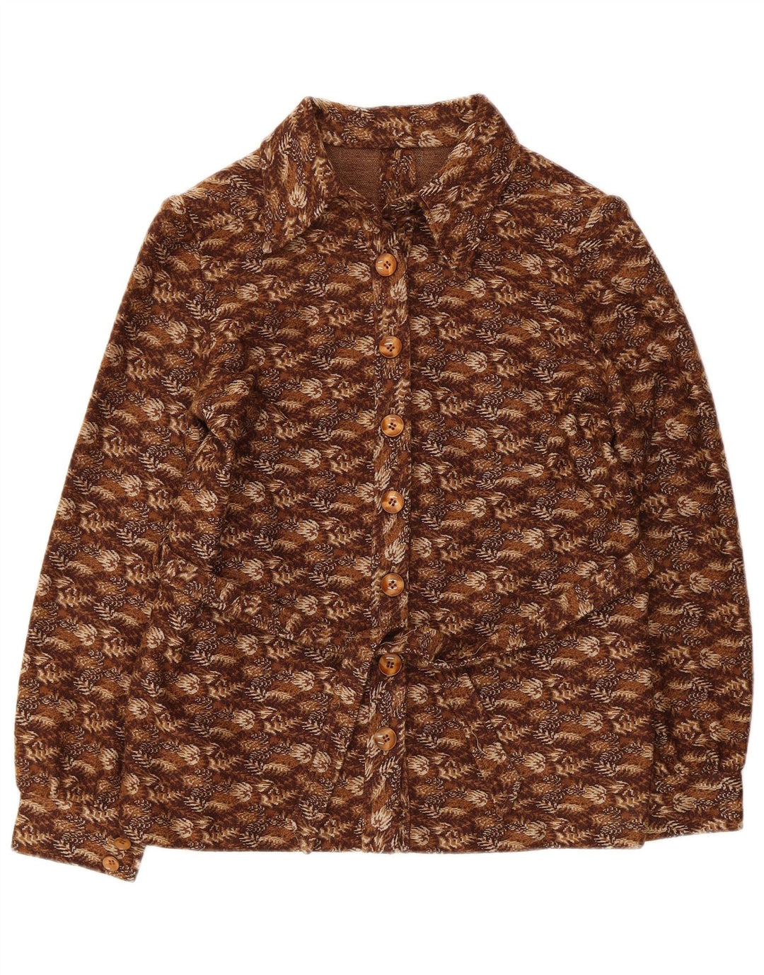 Vintage Dame Overshirt Shirt UK 8 Small Brown Floral