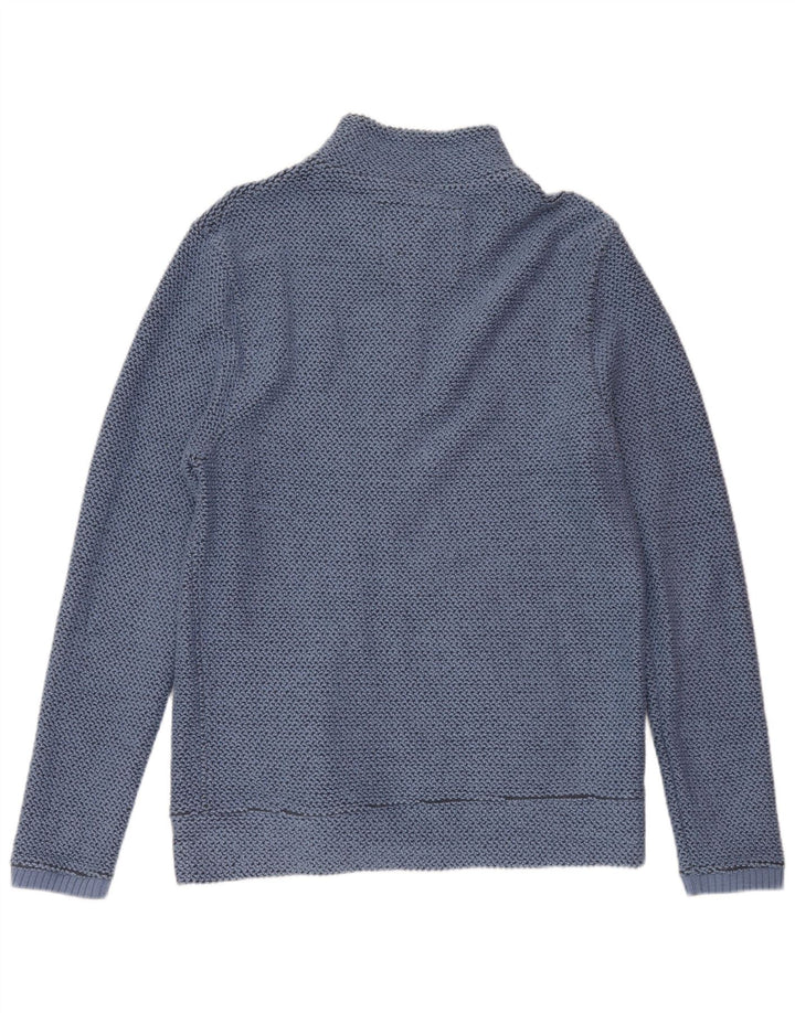 WEIRD FISH Mens Cardigan Sweater Small Blue Cotton