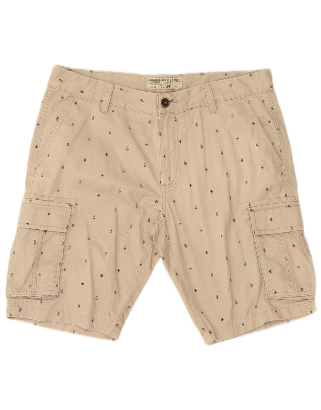 OVS Mens Abstract Pattern Cargo Shorts IT 50 Large W34 Beige Cotton