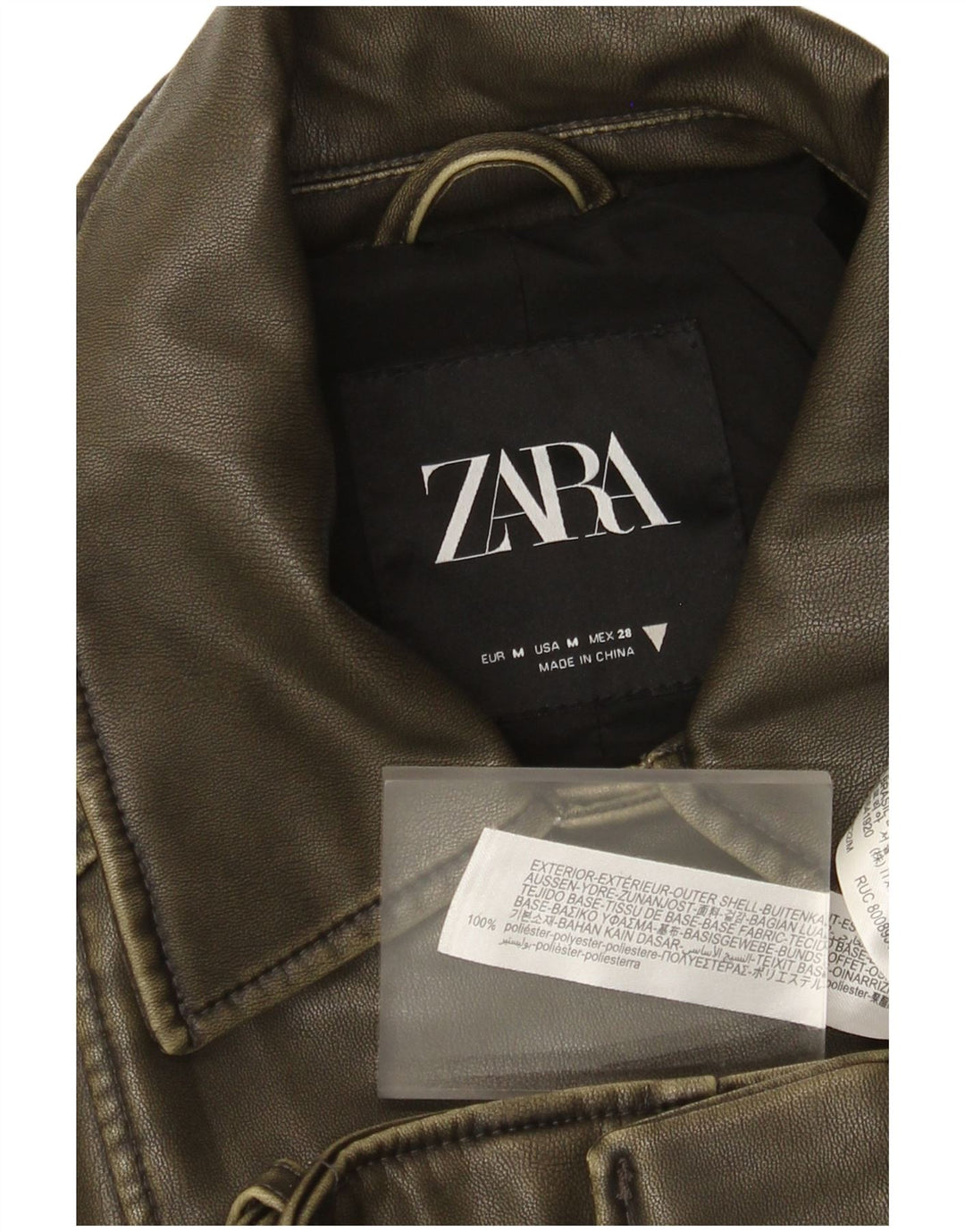 Zara Womens Crop Biker-jakke i imiteret læder UK 14 Medium Green Polyester