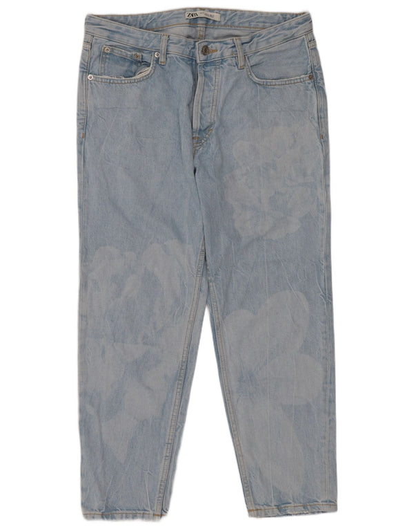 Zara Herre Acid Wash Cropped Jeans EU 42 Large W32 L26 Blue Floral