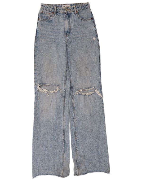Zara Dame Jeans med brede ben EU 34 2XS W24 L34 Blå Bomuld