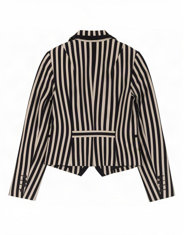 David Lawrence Dame Crop Blazer Jacket US 6 Medium Navy Blue stribet
