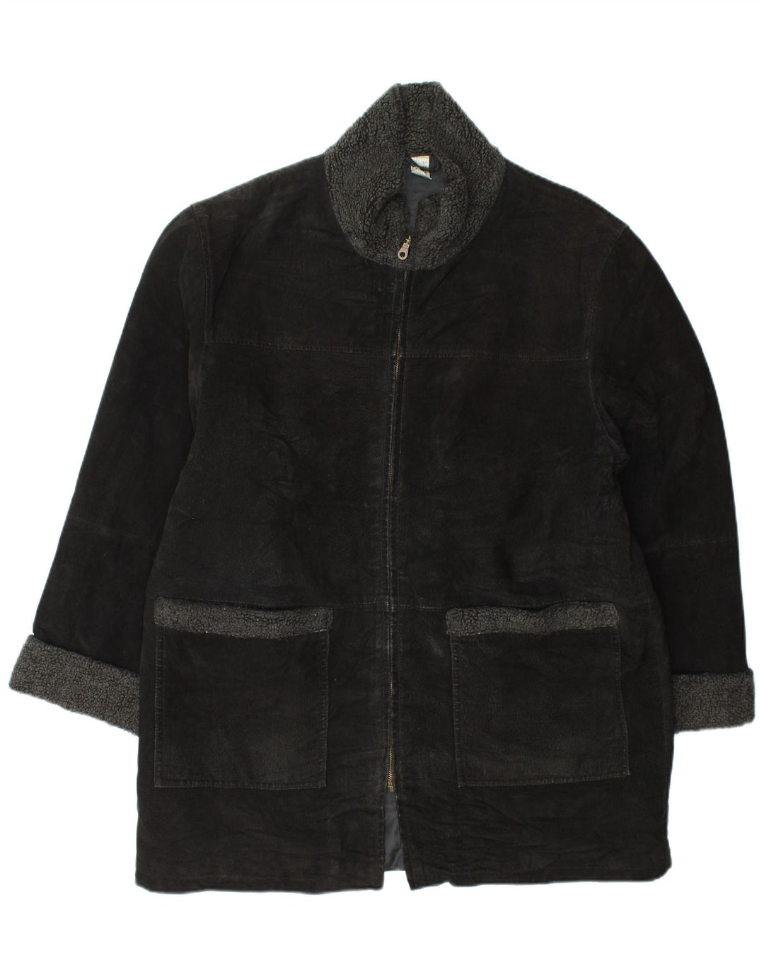 VINTAGE ruskindsfrakke til kvinder UK 18 XL sort læder