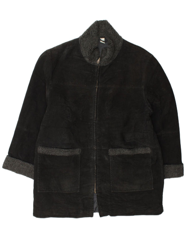 VINTAGE ruskindsfrakke til kvinder UK 18 XL sort læder