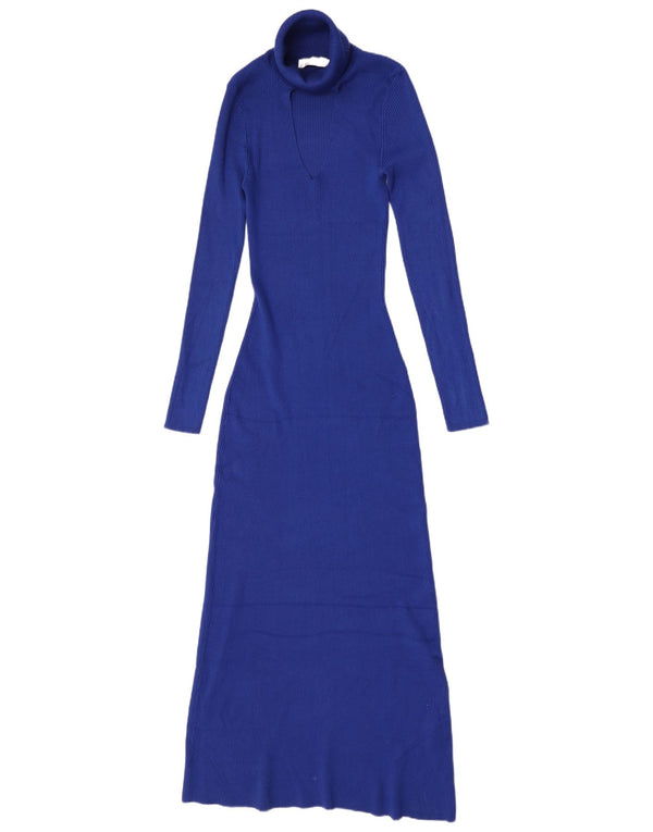Zara Langærmet Maxikjole til kvinder UK 12 Medium Blue Viscose