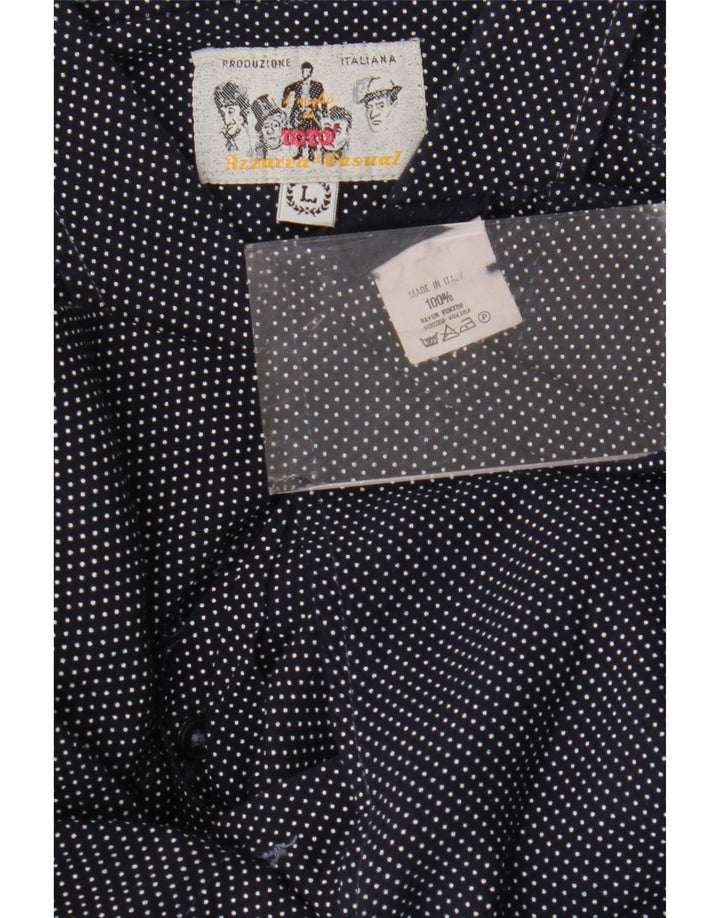 Azzurra Kortærmet Herreskjorte Stor Sort Polka Dot Viscose Retro