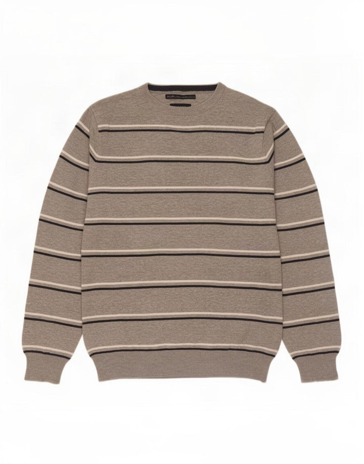 Gant herre rund hals sweater mellem grå stribet bomuld
