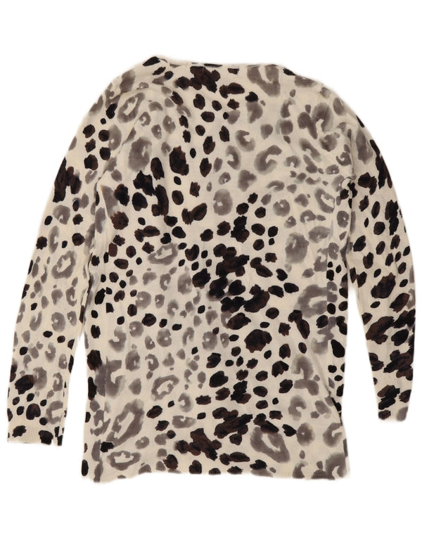 Marks & Spencer Womens Open Cardigan Sweater UK 10 Small White Animal Print