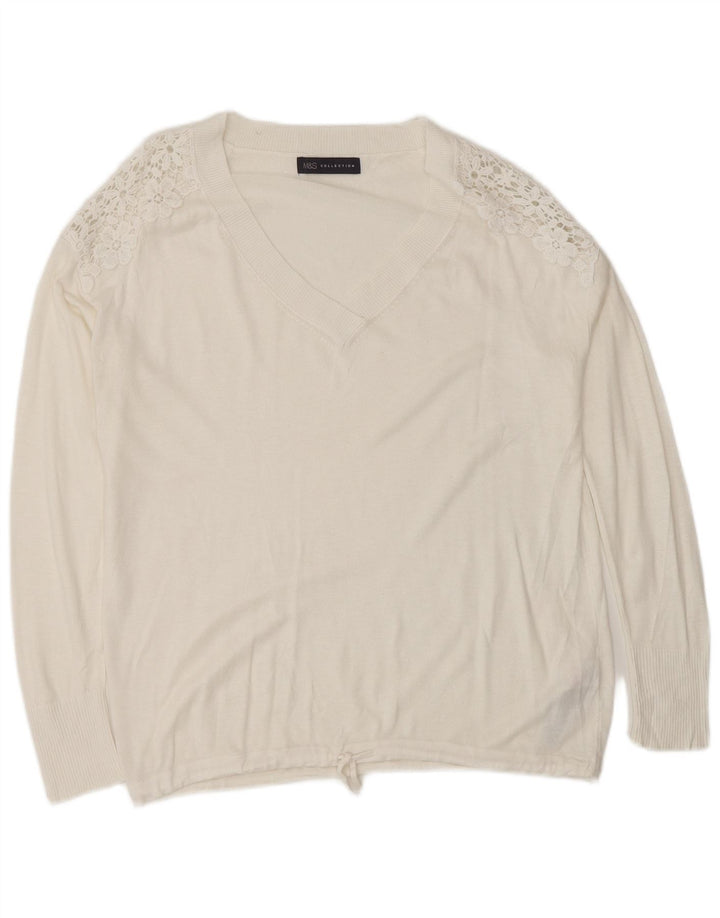 Marks & Spencer Dame V-hals sweater UK 14 Medium White Floral