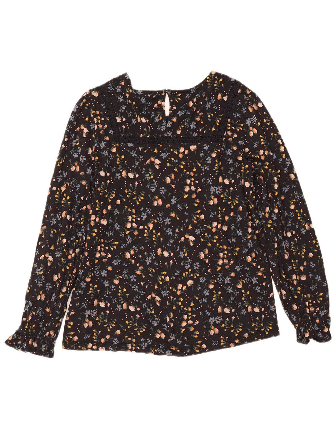Joules Dame Langærmet Bluse Top UK 12 Medium Black Floral Bomuld