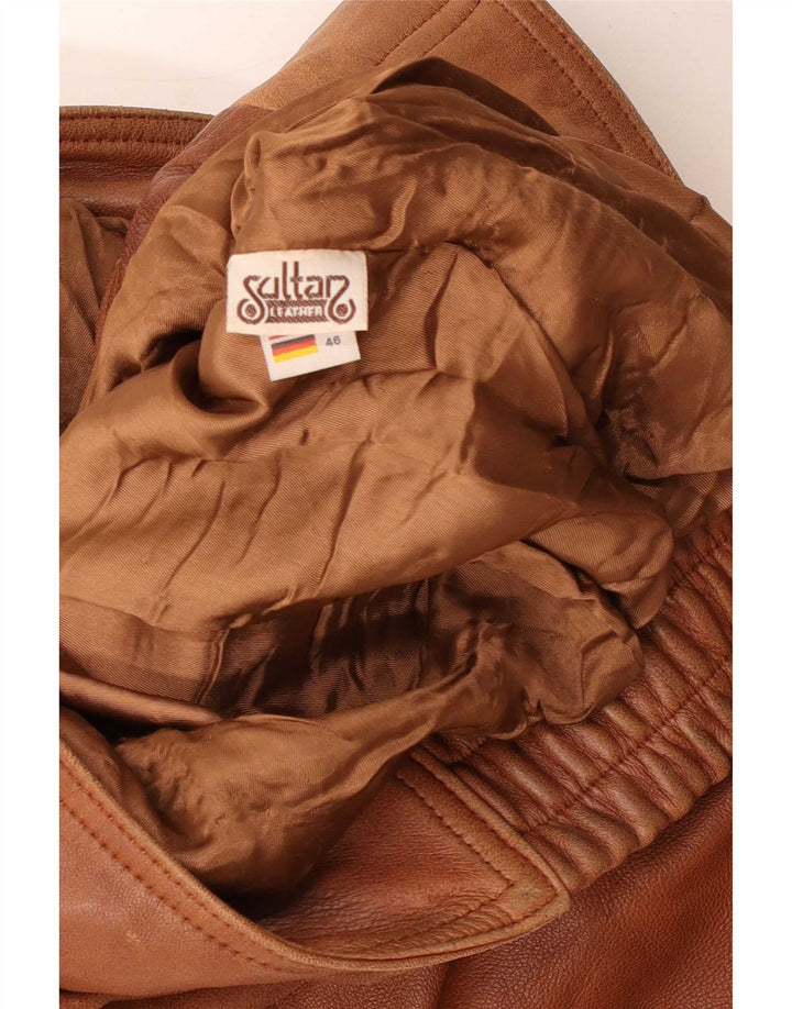 Vintage Herre Loose Fit Bomber Læderjakke EU 46 Lille Brun