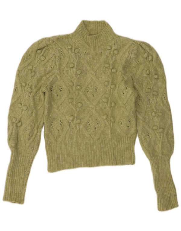 Zara Womens Crop Turtle Neck Jumper Sweater UK 12 Medium Green Acryl