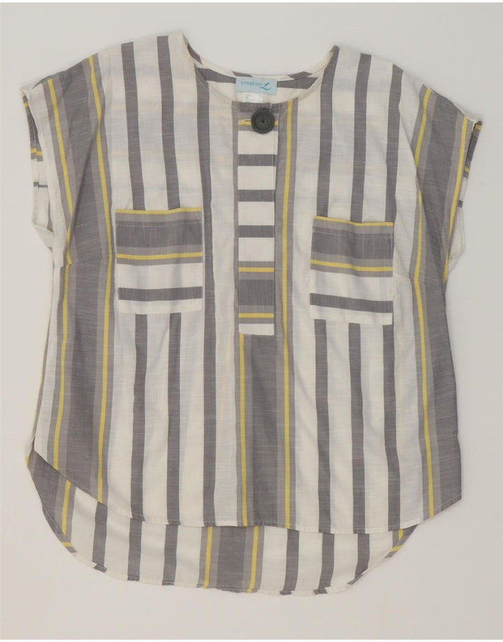 CREATION Womens Blouse Top UK 16 Large Grey Striped Polyester Vintage Creation and Second-Hand Creation from Messina Hembry 