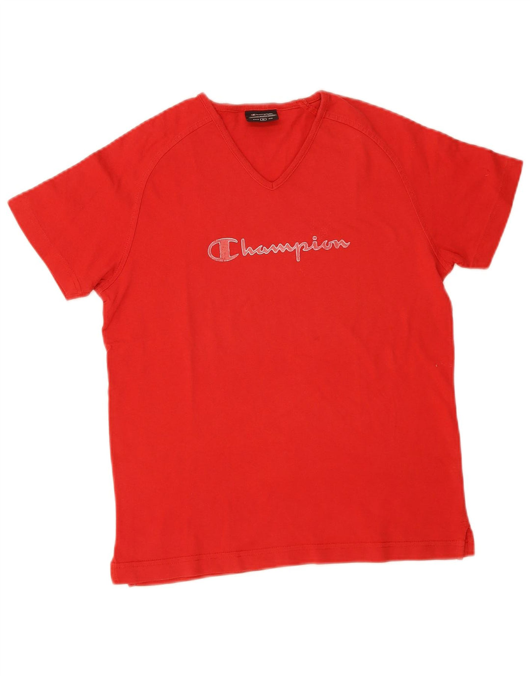 Champion Dame Grafisk T-Shirt Top UK 12 Medium Rød Bomuld