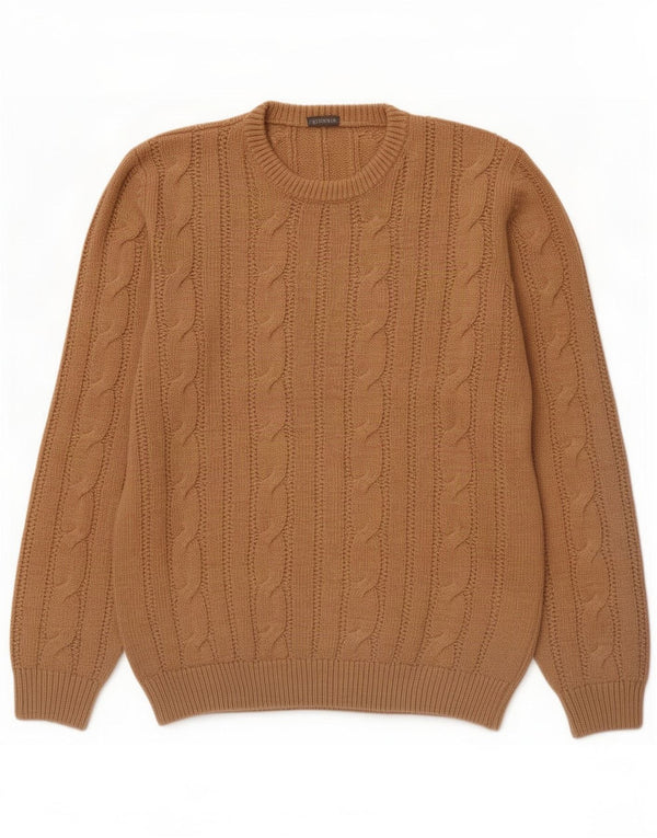 Vintage herre rund hals sweater medium brun akryl
