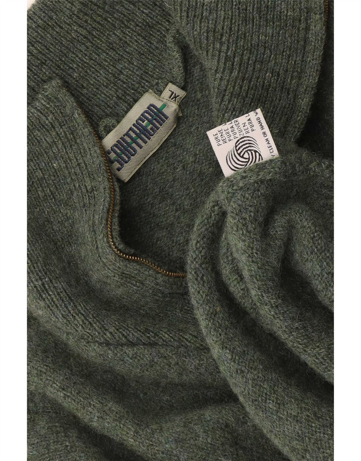 Vintage herre lynlås-hals sweater XL Khaki Virgin Wool