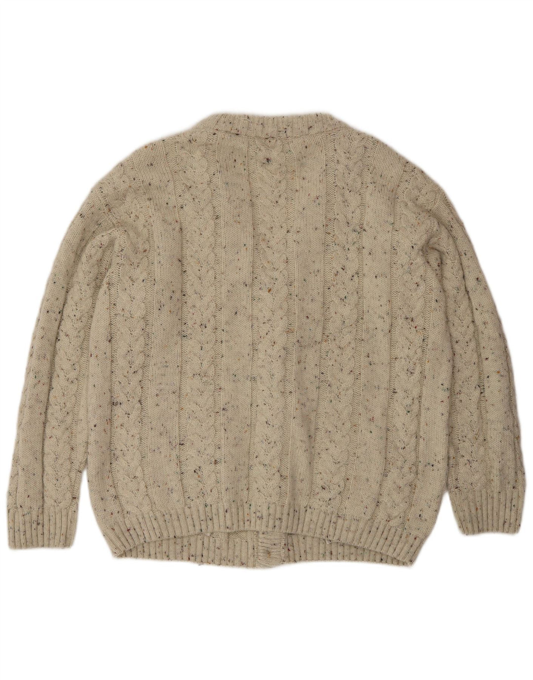 Vintage cardigan sweater til mænd, stor beige flækket uld